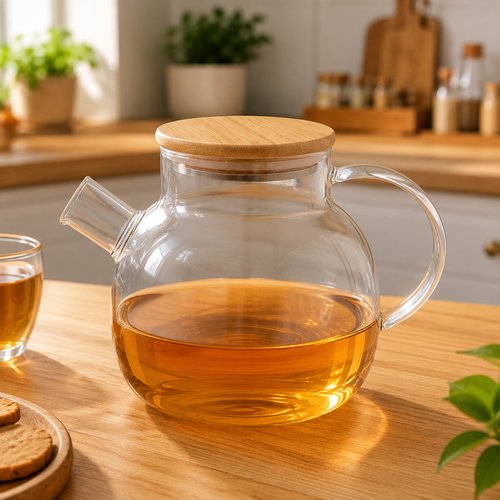Chaleira de Vidro com Tampa de Bambu 1 Litro
